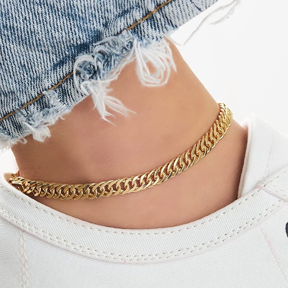 18K Gold Plated Rambo Cuban Curb Anklet for Women